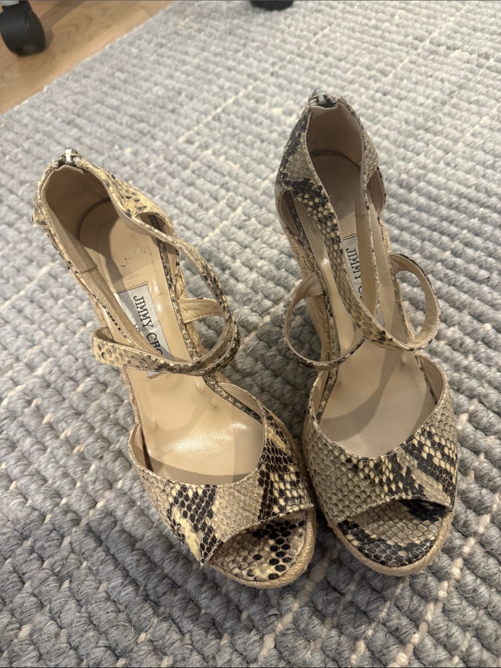 Jimmy Choo Neutral Snakeskin Platform Sandals